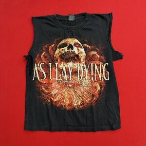 As I Lay Dying Gothic Skull cutoff T-Shirt size SMALL FLAMES band Metallica